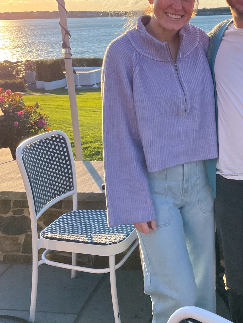 Free People Lavender Ribbed Half-Zip Turtleneck Sweater